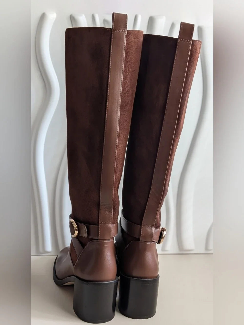 Stuart Weitzman Benni Riding Boot 55 Deep Coffee Suede Leather NWT 8